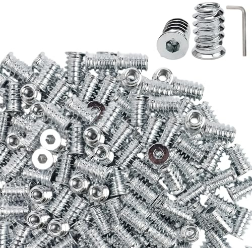 PARFCO Lot de 100 écrous à visser M4 x 15 mm - Insert fileté en acier au carbone - Manchon de vissage avec clé Allen - Pour chevilles en bois et montage de meubles