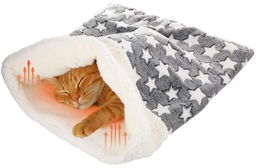 Clysee Self Heating Cat Sleeping Bag for Indoor Cats, Gray, Classic