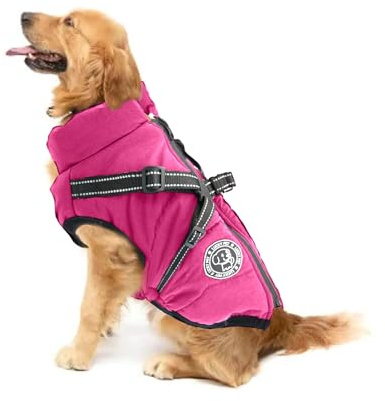 Wasserdichter Hundemantel mit Geschirr, Warmer Winter-Hundemantel, Hundejacke, Hundeweste für kleine und mittelgroße Hunde
