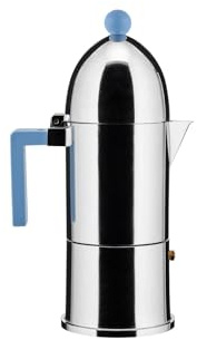 Alessi La Cupola 9095/6AZFM - Caffettiera Espresso in Fusione di Alluminio, Manico e Pomolo in PA, Adatta all'Induzione, Azzurra, 30 cl