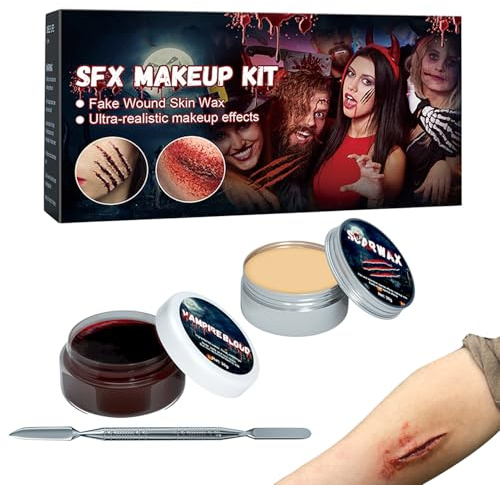 jamgeery Spezial Effekt Make Up Set | Halloween Narbenwachs Künstliche Schorf Blut Wundschminke,Beauty Produkt mit Spatel für Hautwunden Zombie Augenbrauen Nase Karneval Frauen Erwachsene Halloween