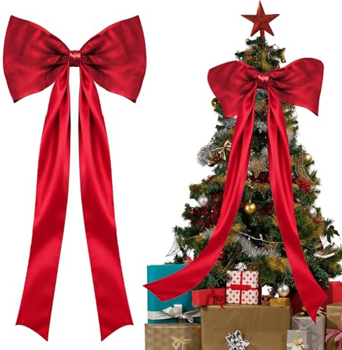 Extra Large Christmas Bow 48×115cm, Christmas Decorations, Giant Red Stain Bow for Large Tree Topper Ornament - Wreath for Indoor Outdoor Home Holiday (Burgundy)
