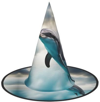 DDSFvbv Lustiger Delphin schaut dich an Halloween Party Hut Hexenhut Cosplay Zubehör Verkleidung Urlaub Dekorationen One Size