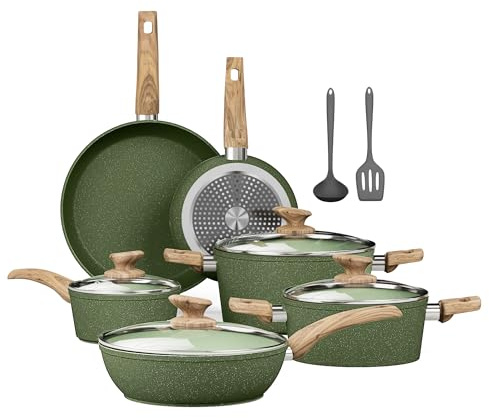 Kitchen Academy Granite Non-Stick Cookware Set 12-Piece, Sage Green