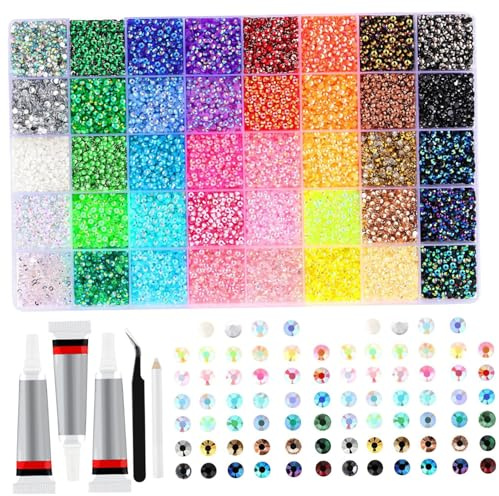32000Pcs Resin Rhinestones Bedazzling Kit with 3Pcs 10ml Glue, 0.3cm Colorful Rhinestones Bedazzler Kit for Craft Clothes Mugs Shoes Fabric Nail Art 40 Colors Bedazzler Bedazzled Gems