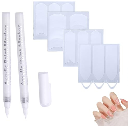 French Manicure Kit,Nail Art Set Include 2Pcs White Nail Art Pens and 4 Piece French Tip Nail Stickers Strips,Quick Dry Manicure Set,DIY Nails Tools for Women at Home,Nails Starter Kit for Beginners