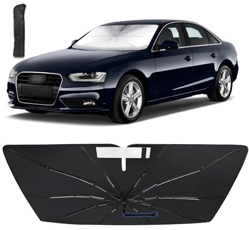 SONRUIJIE Parasol tipo paraguas para parabrisas delantero, compatible con Au.di A4 Imported 2019-2025 , protector solar plegable que bloquea los rayos UV y mantiene su coche más fresco.
