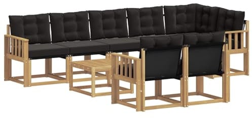 vidaXL Outdoor-Sofagarnitur mit Kissen 9 pcs Weiß und Schwarz, Gartenlounge, modernes Sofa für draußen, bequemes Terrassenmöbel, stylisches Sitzset