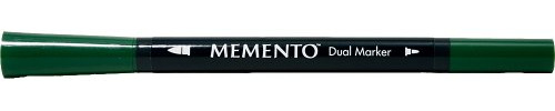 Tsukineko Memento Dual Tip Art Markers Green, Cottage Ivy, Vibrant Colouring Pen for Artists, Archival, Water-resistant, for Stamping, Calligraphy, Water Colouring, Embossing, and Mixed Media