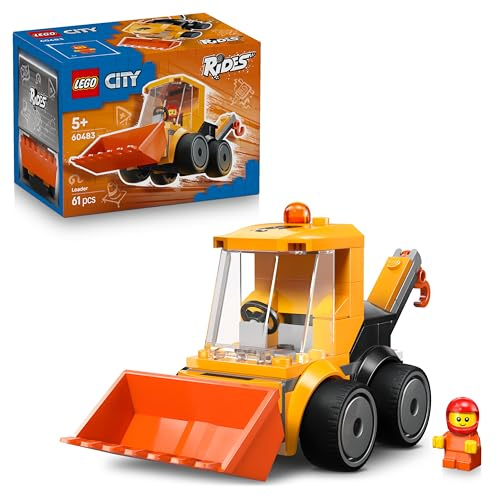 LEGO City Rides – Construction Loader Toy - Excavator Building Set w/a Worker Junior Minifigure - Party Bag Fillers - Small Collectible Gift for 5+ Year Old Boys - 60483