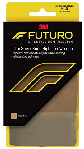 FUTURO Ultra Sheer Knee Highs for Women, Medium, Nude, Mild (8-15 mm/Hg)
