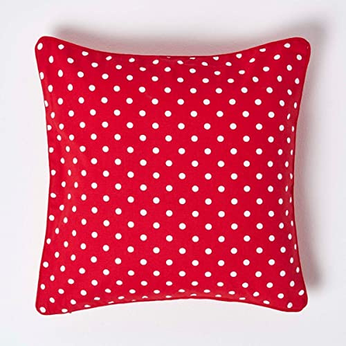 Homescapes Gepunktete Kissenhülle für Zierkissen, rot, 45 x 45 cm, Zierkissenbezug mit Polka-Dots-Muster aus 100% Baumwolle mit Reißverschluss