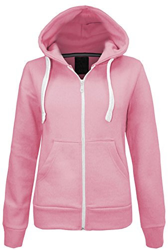 Parsa Fashions Ladies Plain Zip Up Hoodie Womens Fleece Hooded Top Long Sleeves Front Pockets Soft Stretchable Comfortable (Baby Pink/M UK-10)