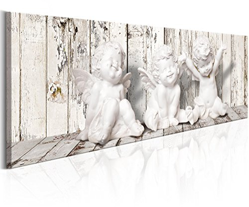 B&D XXL - Wandbilder XXL Engel 120x40 cm 1 tlg - Wand Deko Vlies Leinwand Bilder Groß Wanddeko Wohnzimmer Schlafzimmer Kunstdrucke Panoramabild - Vintage Holzoptik Bretter h-A-0067-b-a