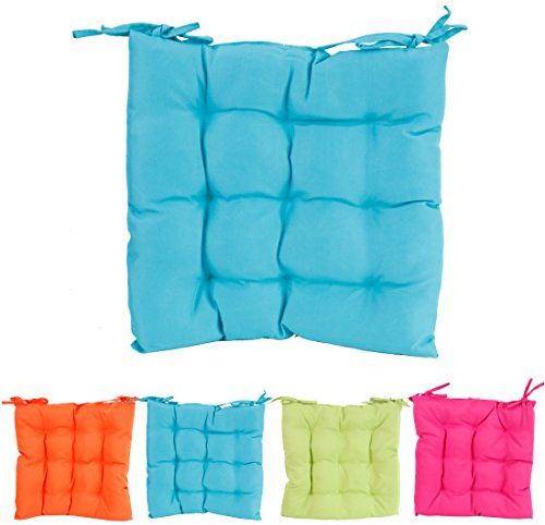 Sitzkissen 40x40 cm Stuhlkissen Auflage mit Bändern in Aqua Indoor & Outdoor