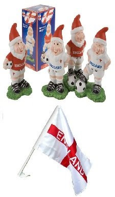Pack Of 2-6 England Garden Gnomes And England Window Supporters Flag 45cm x 30cm - Cricket/Football/Rugby Euros/World Cup -Garden Accessories