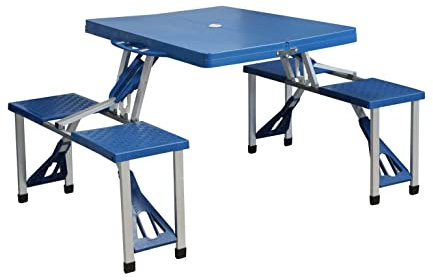 Milani Home s.r.l.s. Tavolo Pieghevole con 4 Sgabelli per Campeggio Spiaggia Mare Piscina Giardino