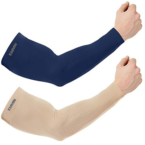 KMMIN Mangas del Brazo Unisex adulto, Mangas de protección UV para Conducir Ciclismo Baloncesto, Azul Marino y Beige, talla M