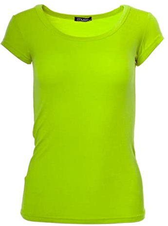 Easy Young Fashion - Damen Basic Rundhals T-Shirt - Kurzarm Unterziehshirt Skinny Fit 1001 - Apfelgrün L
