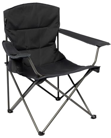 Vango Malibu Padded Camping Chair with Insulated Cup Holder – Folding Portable Outdoor Chair with Steel Frame, Soft Arms & Carry Bag – Durable Fabric for Camping, Festivals, Sports (Granite Grey)