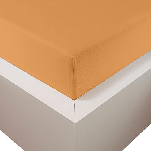Traumschloss Spannbetttuch »Premium Plus« Mako Baumwolle mit Lyocell & Elasthan | Edel-Jersey | wärmt im Winter & kühlt im Sommer | Mandarine | 140-160x200-220cm