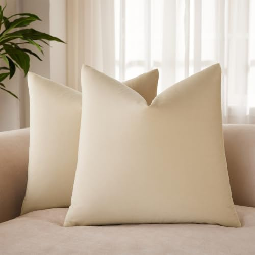 JUSPURBET Khaki Samt-Kissenbezüge 50cmx50cm 2er-Set für Wohnzimmer Couch Sofa Schlafzimmer Dekorative Quadratische Feste Weiche Kissenhüllen mit unsichtbarem Reißverschluss