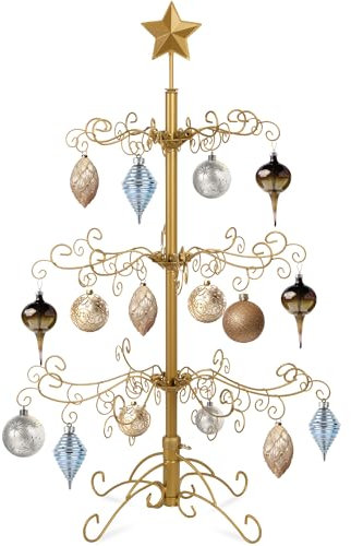 Migliore Scelta Prodotti 9ft Ornamento In Ferro Battuto Display Albero Di Natale w/Facile Montaggio E Stand - Oro