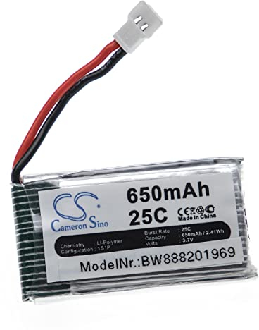 vhbw Batería Recargable Compatible con Hubsan JXD385 Drone, multicóptero, cuadricóptero (650mAh, 3,7V, polímero de Litio)