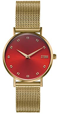 STORM London Neoxa Mesh, Damenuhr, Edelstahlgehäuse, 5 bar Wasserdicht, Mesh-Arbmand, Analoguhr (Gold Red)