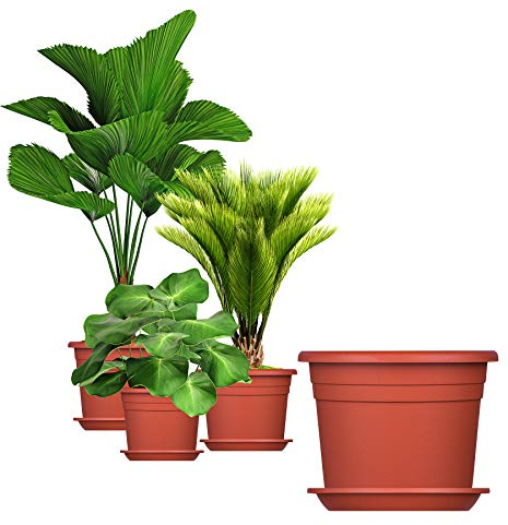 BigDean 3X Blumentopf Ø 35 cm Farbe Terrakotta & Untersetzer Kunststoff Pflanztopf Containertopf Übertopf Pflanzkübel rund 35 x 25 cm Blumentöpfe
