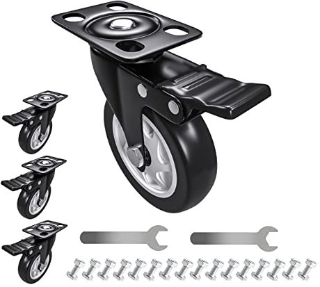 125mm Schwerlastrollen mit 4 Bremsen+Schrauben+Schraubendreher-Möbelrollen Schwerlast- keine Spuren & Leise - Lenkrollen - Gummibeschichtung 360 Grad Drehbar 725Kg Gesamtkapazität