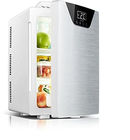 YADLCR 20L Mini Fridge Car Refrigerator Freezer DC 12V / AC 220-240V Portable Cooler & Warmer with Three-Core Cooling System for Skin Care, Cosmetics, Food (Color : Silver)