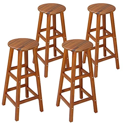Casaria® 4X Tabourets de Bar chaises Hautes Bois d'acacia Assise Ronde avec Repose-Pieds Hauteur 75 cm Style Rustique