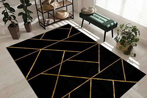 rugsx Exklusiv Emerald Teppich Glamour – Stilvoll, Geometrisch Schwarz/Gold 200x290 cm Modern Teppich für Wohnzimmer