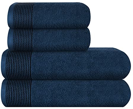GLAMBURG Ultra Soft 4er-Pack Handtuch-Set, Baumwolle, enthält 2 übergroße Badetücher 70 x 140 cm, 2 Handtücher 50 x 90 cm, für den täglichen Gebrauch, kompakt und leicht — Mineral Blau