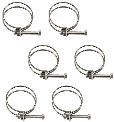 (6 Pieces) 60-65mm Double Wire Hose Clamp Pipe Tube Clamps 304 Stainless Steel Hose Clips