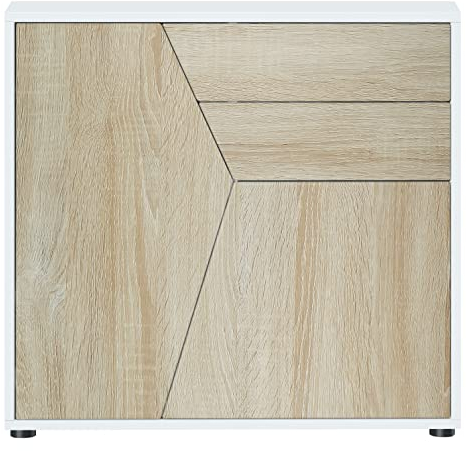 Vladon Sideboard Benny, Made in Germany, Kommode mit 2 Türen und 2 Schubladen, Weiß matt/Eiche sägerau (79 x 74 x 36 cm)