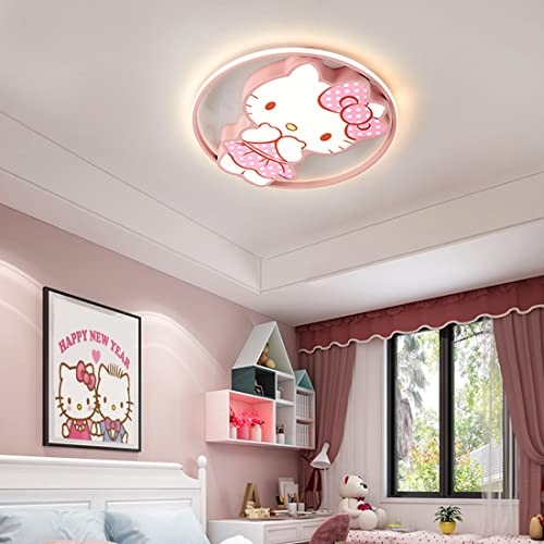 Deckenleuchte Rosa Kitty Cartoon LED Kinderzimmer Babyzimmer Dimmbar Deckenlampe mit Fernbedienung Runde Modern led Deckenbeleuchtung für Kreativ Mädchen Schlafzimmer Kinder Wandleuchte (Ø48cm)