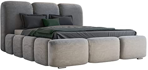 GRAINGOLD Bubble Bett 180x200, Polsterbett mit Bettkasten, Polsterbett mit Stauraum, Samt, mit Lattenrost, mit Kopfteil, ohne Matratze (Grau, 180x200)