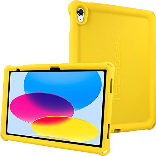 TECHGEAR Bumper Hülle für iPad 11. und 10. Generation, iPad 10,9 Zoll 2022 / iPad 11 Zoll 2025 (A16) Robustes, stoßfestes, weiches Silikon, griffige rutschfeste Kinder Hülle mit Displayschutz - Gelb