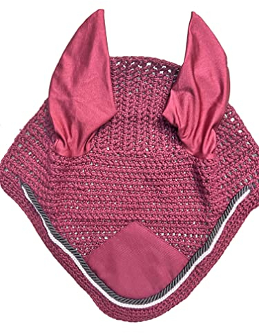 Spire Weicher gehäkelter Fliegenschleier für Pferde, atmungsaktiv, Baumwolle, Ohrennetz, Kapuze, Pferdefliegenbekämpfung, Maskenschutz, Hauben (Cob, Rosa/Schwarz-Weiß)