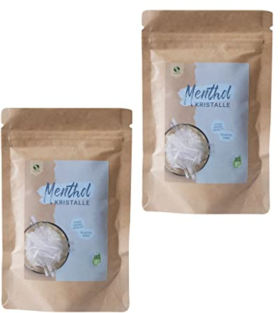 SudoreWell® Cristales de mentol en calidad alimentaria de 100% aceite de menta puro en bolsa de papel de estraza (sin plástico), 2 x 50 g