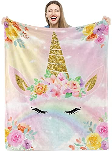 Kuscheldecke Einhorn Mädchen Regenbogen Einhorn Babydecke Weich Warm Plüsch Einhorn Flauschige Decke Kuscheldecke Einhorn Flanell Fleecedecke Wohndecke Überwurfdecke für Kinder Kleinkinder Neugeboren