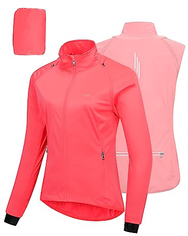 33,000ft Veste de Cyclisme pour Femme Imperméable Respirante Été Protection UV Légère Gilet de Vélo avec Manches Détachables Veste de Cyclisme Réfléchissante Imperméable pour Femme, Rose, XS
