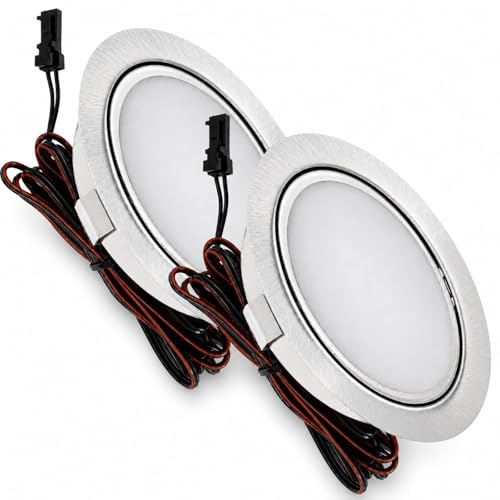 Rolux LED Möbeleinbauleuchte Emma 12V 3W Warmweiß 3000K | 2 x Flach Ø65mm Einbaustrahler | 180lm | IP20 | Für Schrank, Küche & Möbel | inkl. Kabel & Mini-Stecker | Einfache Montage, Kompaktes Design