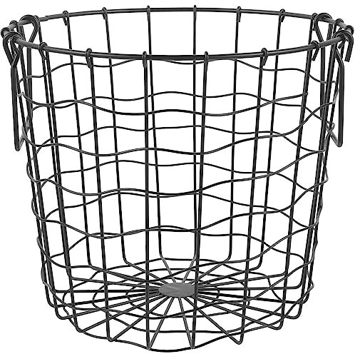 Firewood Holder Metal Wire Mesh Basket Utility Storage Bin Round Firewood Storage Basket Firewood Log Basket with Handle for Home Kitchen Black Log Holders for Fireplace