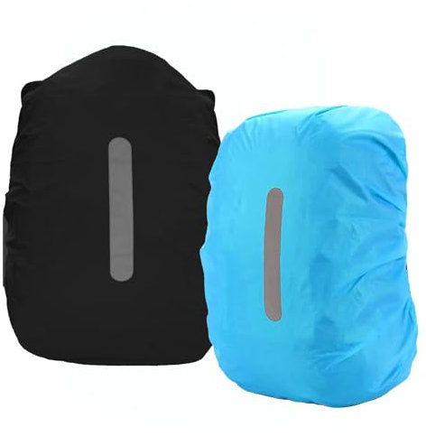 PINEPAN Regenhüllen Schultasche, wasserdichter Regenhülle Rucksackschutz für Outdoor-Camping, Wandern mit reflektierenden Streifen, Sicherheitshülle 20 l, 2 Stück (schwarz, blau)