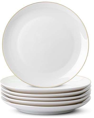 BTaT Speiseteller aus weißem Porzellan mit Goldrand, 26,7 cm, Porzellanteller, Weihnachtsgeschenke, 6 Stück