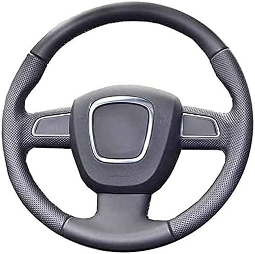 Schwarzer Leder-Auto-Lenkradbezug, für Audi A3(8P) A4(B8) A5 A8 A8L Q7 RS4 S4 S5 S6 S8, handgenähter Auto-Lenkradbezug