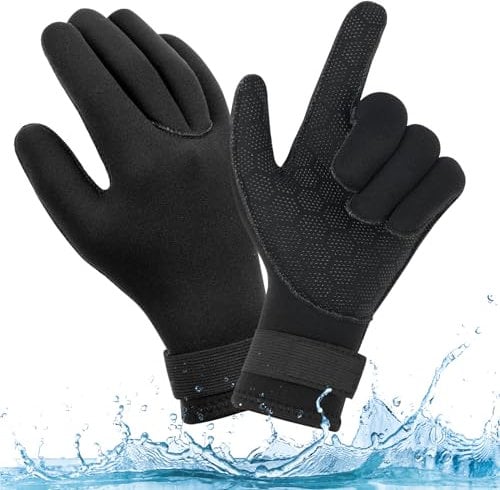 AUAUY Wasserhandschuhe, 3 mm, Neopren, 5 Finger, warm, wasserdicht, flexibel, rutschfest, Surfhandschuh mit verstellbarer Handschlaufe zum Tauchen, Schnorcheln, Surfen, Paddeln, Kajakfahren, Schwimmen